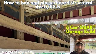 How to plasterboard, fire board and box a steel beam / RSJ | Part 14 | 6 Car SMART Garage Build