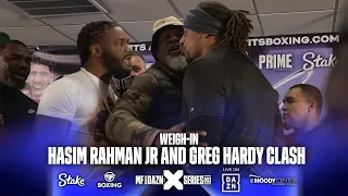 HASIM RAHMAN JR AND GREG HARDY CLASH DURING WEIGH-IN FACE OFF | Misfits Boxing