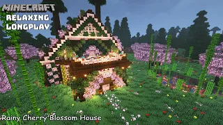 Minecraft Relaxing Longplay - Rainy Cherry Blossom - Cozy Starter House ( No Commentary ) 1.20