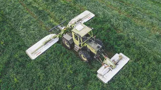 Wie schlägt sich der MBtrac 1100 am Claas Disco 9200? - Grünlandeinsatz für die Vredestein Reifen!