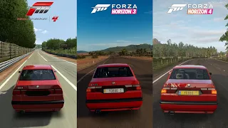 Forza Motorsport 4 vs Forza Horizon 3 vs Forza Horizon 4 - 1992 Alfa Romeo 155 Q4 Sound Comparison