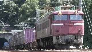 (HD) JR貨物のEF81 原色復活 (ローズピンクのEF81牽引、高速貨物列車)