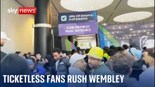 Ticketless supporters storm Wembley Stadium at Champions League final