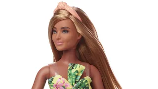 Barbie - Fashionistas Lalka Modna przyjaciółka Żółta sukienka w roślinny wzór/Blond włosy FXL59