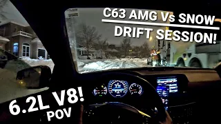 Mercedes C63 AMG WINTER DRIFT SESSION -  Night Drive (POV)