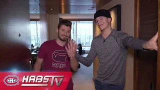 Jesperi Kotkaniemi and Victor Mete share a tour of their hotel room