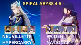 [iPad Pro M1] Spiral Abyss 4.5 | C0 Neuvillette Hypercarry & C0 Raiden National - Genshin Impact