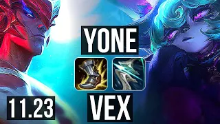 YONE vs VEX (MID) | Rank 6 Yone, 6 solo kills, 9/2/5, Godlike | KR Challenger | 11.23