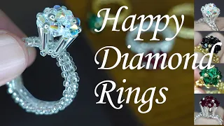 【DIY】💍Happy Diamond Rings Beading Tutorial/Bicones ringビーズステッチ/ソロバン型ビーズでダイヤモンドリングの作り方💍串珠手作串珠制作水晶钻戒教程