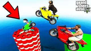 FRANKLIN TRIED IMPOSSIBLE MULTIPLE TIRES TUNNEL PARKOUR RAMP CHALLENGE IN GTA 5 | SHINCHAN and CHOP