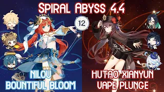 C0 Nilou Bountiful Bloom & C0 Hutao Xianyun Vape Plunge - Spiral Abyss 4.4 Floor 12 Full Star Clear