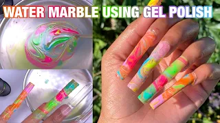 Water Marble Using Gel Polish | Born Pretty Neon Gel Polish | XXXL Tapered Square | Summer Nails