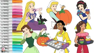 Disney Princess Coloring Book Compilation Halloween Rapunzel Belle Elena Tiana Cinderella Snow White