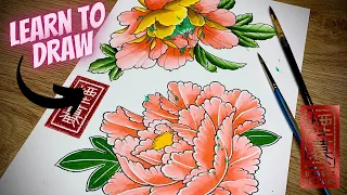 How to draw a Japanese Peony  | 2 styles!  (Traditional Tattoo flash)