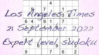 Sudoku solution – Los Angeles Times sudoku 21 September 2022 Expert level