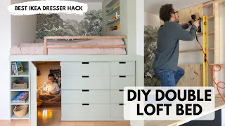 DIY Double Loft Bed with Hidden Hideout | Ikea Dresser Hack