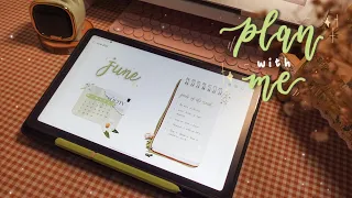 june 2022 digital plan with me on samsung tab s6 lite˙ᵕ˙ simple green theme🍃 | free template!