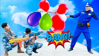 Battle Nerf War: POLICE COMPETITION Nerf Guns Two Idiots BALLOONS BATTLE NERF & DR  Crazy