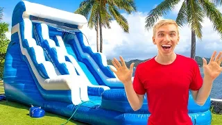 GIANT BACKYARD INFLATABLE NINJA TRAINING OBSTACLE COURSE!! (Game Master Treasure Chest Clues Found)