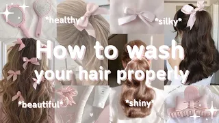 🤍 How to wash your hair properly to have silky, shiny and healthy hair ☁️🌺 Hair care tips 🤍