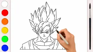 How to draw and colour SUPER SAIYAN GOKU. Drawings for kids.