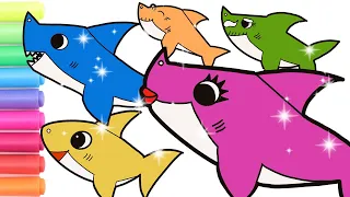 How to draw Baby Shark Family | Baby Shark for Kids, Toddlers| Drawing & Coloring Baby Shark Family