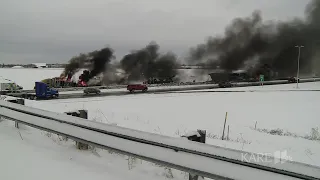 Pileup crash, vehicle fires on I-94 in Monticello