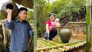 Single Mother 14-Year-Old, Using Bamboo Pipes to Pull Clean Water to the Farm, Bamboo House, Cooking