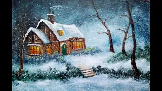 Snowy Art - Beginners Christmas winter snow scene acrylic relaxing painting tutorial