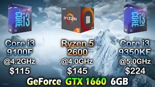 i3 9100F vs Ryzen 5 2600 vs i3 9350KF | GeForce GTX 1660 | Tested in 17 PC Games 1080p 1440p 4K