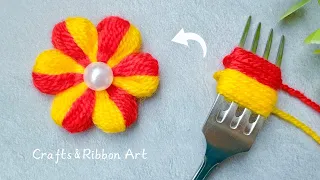 🌟❤️ Super Easy  Woolen Flower Making Trick with Fork - You will Love It - DIY Amazing Woolen Flowers