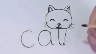 كيف تحول كلمة Cat لرسم قطه - تعليم الرسم للأطفال