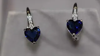 Sapphire blue diamond earrings, Blue diamond earrings, sapphire blue diamond heart earrings