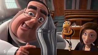 BEE movie courtroom scene but every bee is sharpened