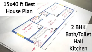 15x40 House Plan Map || 15x40 घर का नक्शा  || 600 sq ft Plan || Small House Plans ||  2BHK Plan
