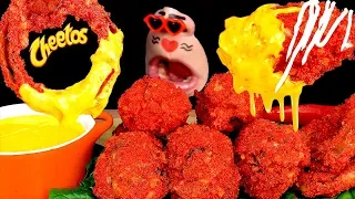 ASMR MUKBANG CHEESY HOT CHEETOS CHICKEN & ONION RINGS, 치토스 치킨, thịt gà, ไก่, チキン EATING SOUNDS