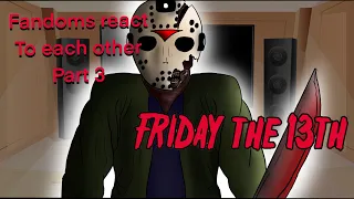 Fandoms react to Jason voorhees | 3/8 | Friday the 13th/Jason Voorhees | part 3 | gacha club react