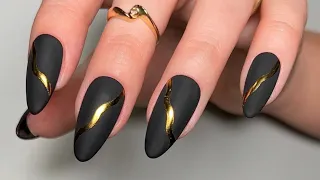 MATTE BLACK AND GLOSSY GOLD NAIL TUTORIAL