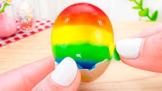 Rainbow Egg Jelly Recipe 🌈 Tasty Miniature Rainbow Jelly Recipe - 무지개 계란 젤리 | Bella Mini Cooking