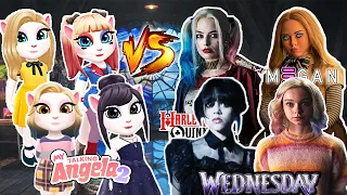 My Talking Angela 2😍💖 Harley Quinn And M3gan Doll Vs Wednesday Addams And Enid Sinclair New Gameplay