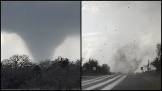 Close-Range Tornado Lofts Debris - Elgin, TX - March 21, 2022