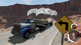 BeamNG.drive Cummins truck driving uphill with heavy load