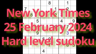 Sudoku solution – New York Times 25 February 2024 Hard level