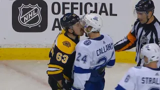 Brad Marchand licks Ryan Callahan after scrum