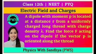 A dipole with moment p is located at a distance r from a uniformly charged long ....