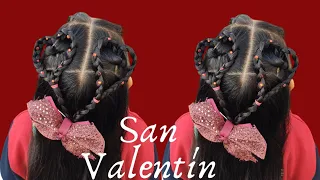 peinado de corazón fácil bonito para San Valentín.easy heart hairstyle for girsl.peinado para niñas