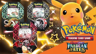 Pokémon TCG: Paldean Fates Shiny Charizard, Great Tusk, Iron Treads ex Tin opening