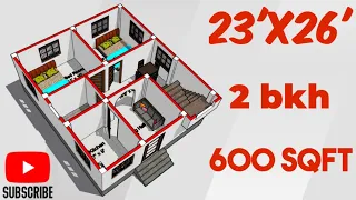 23 x 26 house Plan || 23x26 ghar ka naksha|| 23x26 house design|| 600 Sqft