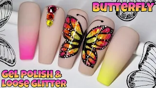 🦋 GLITTER BUTTERFLY | SPRING | NEON OMBRE | Gel Polish Nail Art Design | Tutorial | Miss Jo's