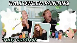 Twin Telepathy Halloween Painting *Ruby Controls Parents Challenge | Ruby and Raylee